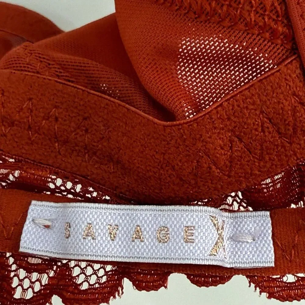 Savage X Fenty Burnt Orange‎ Lace Bralette Bra Wireless Longline Woman Size 1X